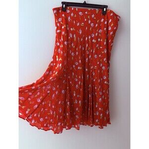 J. Crew Gwyneth Slip Skirt Size XL Red Floral Chiffon Maxi Flounce Hem